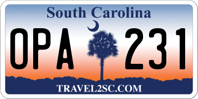 SC license plate OPA231