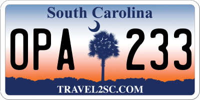 SC license plate OPA233