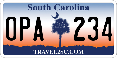 SC license plate OPA234