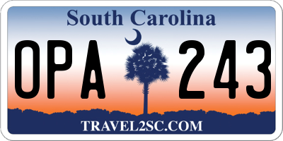 SC license plate OPA243