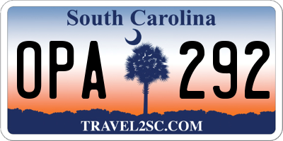 SC license plate OPA292