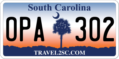 SC license plate OPA302