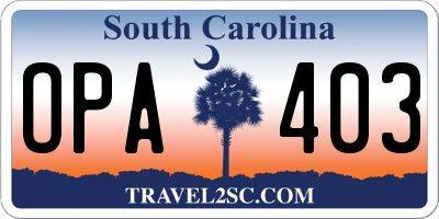 SC license plate OPA403
