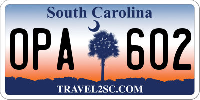 SC license plate OPA602