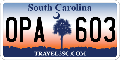 SC license plate OPA603