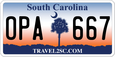 SC license plate OPA667