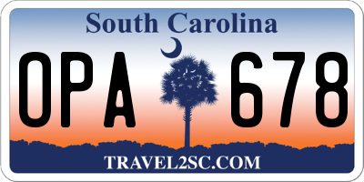 SC license plate OPA678