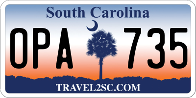 SC license plate OPA735