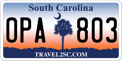 SC license plate OPA803