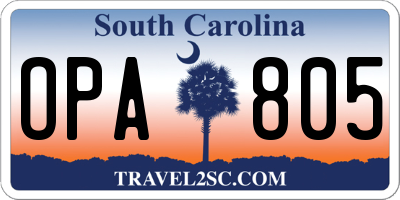 SC license plate OPA805