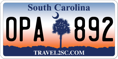 SC license plate OPA892
