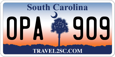 SC license plate OPA909