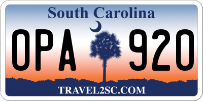 SC license plate OPA920