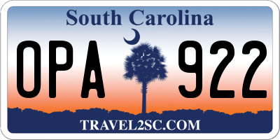 SC license plate OPA922