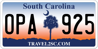 SC license plate OPA925