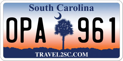 SC license plate OPA961
