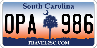 SC license plate OPA986