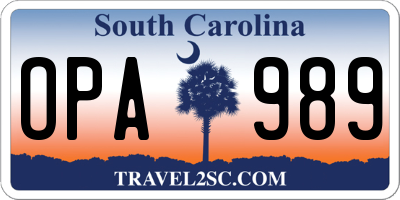SC license plate OPA989