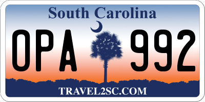 SC license plate OPA992
