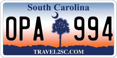 SC license plate OPA994