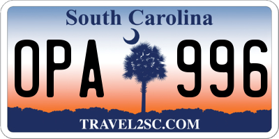 SC license plate OPA996