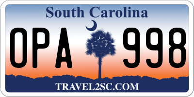 SC license plate OPA998