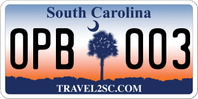 SC license plate OPB003