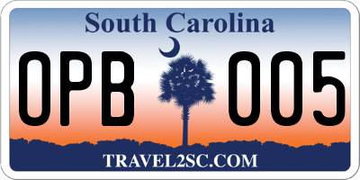 SC license plate OPB005