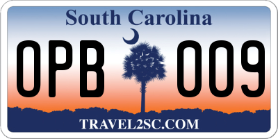 SC license plate OPB009