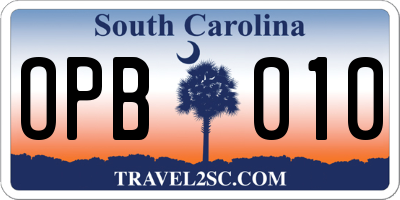 SC license plate OPB010