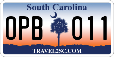 SC license plate OPB011