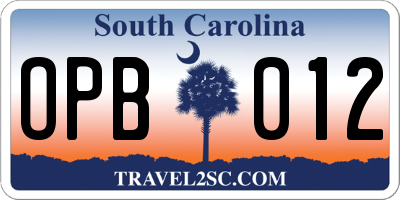SC license plate OPB012