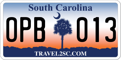 SC license plate OPB013