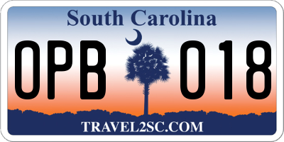 SC license plate OPB018