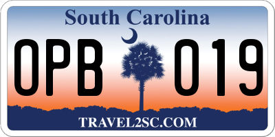 SC license plate OPB019