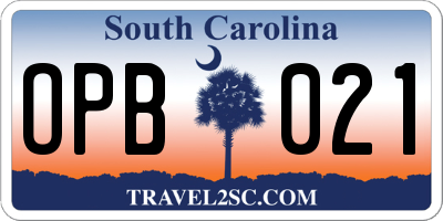 SC license plate OPB021
