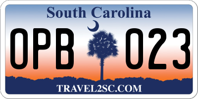 SC license plate OPB023