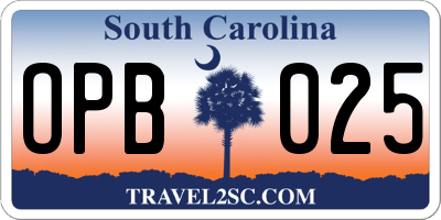 SC license plate OPB025