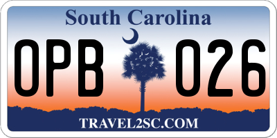 SC license plate OPB026