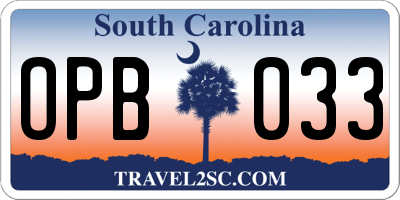 SC license plate OPB033