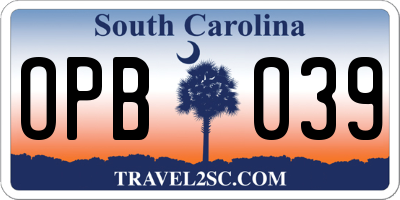 SC license plate OPB039