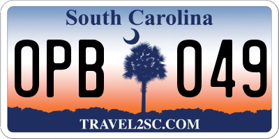 SC license plate OPB049