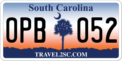SC license plate OPB052
