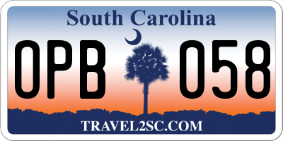 SC license plate OPB058