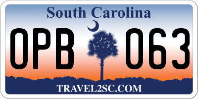 SC license plate OPB063