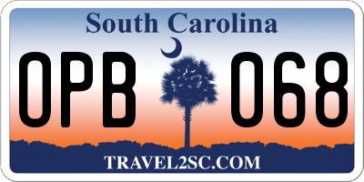 SC license plate OPB068