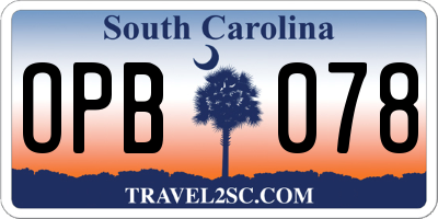 SC license plate OPB078