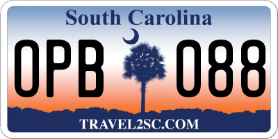 SC license plate OPB088