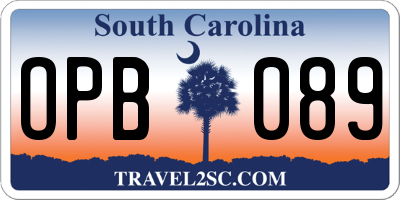 SC license plate OPB089