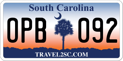 SC license plate OPB092